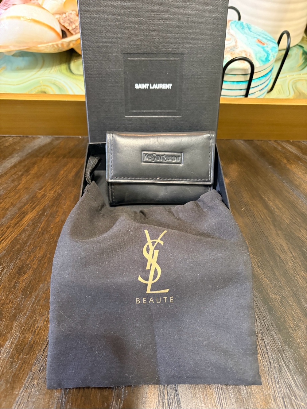 Yves Saint Laurent Black Leather Key & Card Holder w/COA,gift box & dust bag